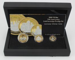 Tristan Da Cunha Three coin gold set 2020 (Sovereign, Half Sovereign & Quarter Sovereign) "VE 75th