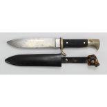 German postwar scouting knife, plain diamond, plastic DBGM scabbard. Scabbard personalised with