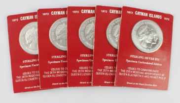 Cayman Islands (5) silver $25 1972 (each one 51.35g of .925 silver)