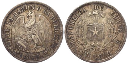 Chile silver Peso 1876 toned GVF