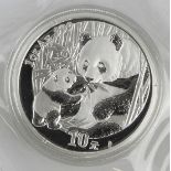 China 1oz .999 silver Panda 10 Yuan 2005 BU in capsule in original sealed cellophane packaging.