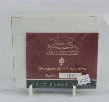 Crown 2000 "Queen Mother" Gold proof FDC boxed as issued. Unopened