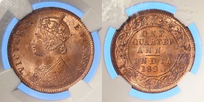 India 1/4 Anna 1891(c) slabbed NGC MS 64 RB