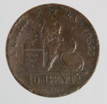 Belgium copper 10 Cents 1848/38, VF, edge knocks.