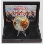 Guernsey: The Battle of Waterloo Silver Five Ounce Proof Coin (sterling) 2015, lightly toned FDC