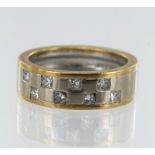 18ct yellow and white gold diamond checker ring, eight princess cut diamonds TDW approx. 0.64ct,