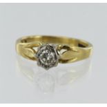 18ct yellow gold diamond solitaire ring, round brilliant cut approx 0.20ct, platinum bezel