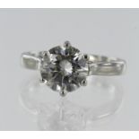 Platinum 950 certificated diamond solitaire ring, one round brilliant cut, 2.13ct, colour K, clarity