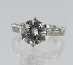 Platinum 950 certificated diamond solitaire ring, one round brilliant cut, 2.13ct, colour K, clarity