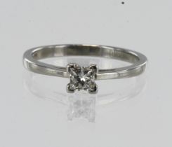 Platinum certificated diamond solitaire ring, one princess cut 0.33ct, colour H, clarity VS2,