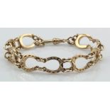 9ct yellow gold horse shoe bracelet, width 12mm, length 7.5", dog clip fitting, weight 24.2g