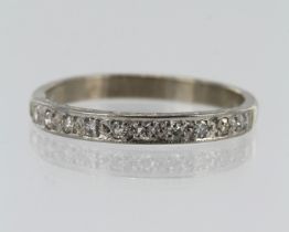 White gold (tests 18ct) diamond half eternity ring, ten single cut diamonds TDW approx 0.10ct, grain