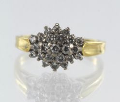 18ct yellow gold diamond cluster ring, set with twenty-three round brilliant cuts, TDW approx. 0.