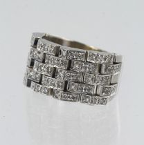 White gold (tests 18ct) Chimento diamond articulated panther link ring, five rows of round brilliant