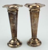 Pair of silver fluted flower vases, hallmarked 'Birmingham 1919', weighted bases, height 18cm