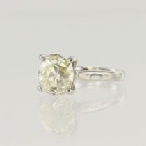 18ct white gold diamond solitaire ring, one European cut approx. 4.70ct, estimated colour approx.