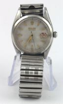 Gents stainless steel Rolex Oysterdate, Ref 6494, serial number 45714, circa 1954. The cream dial