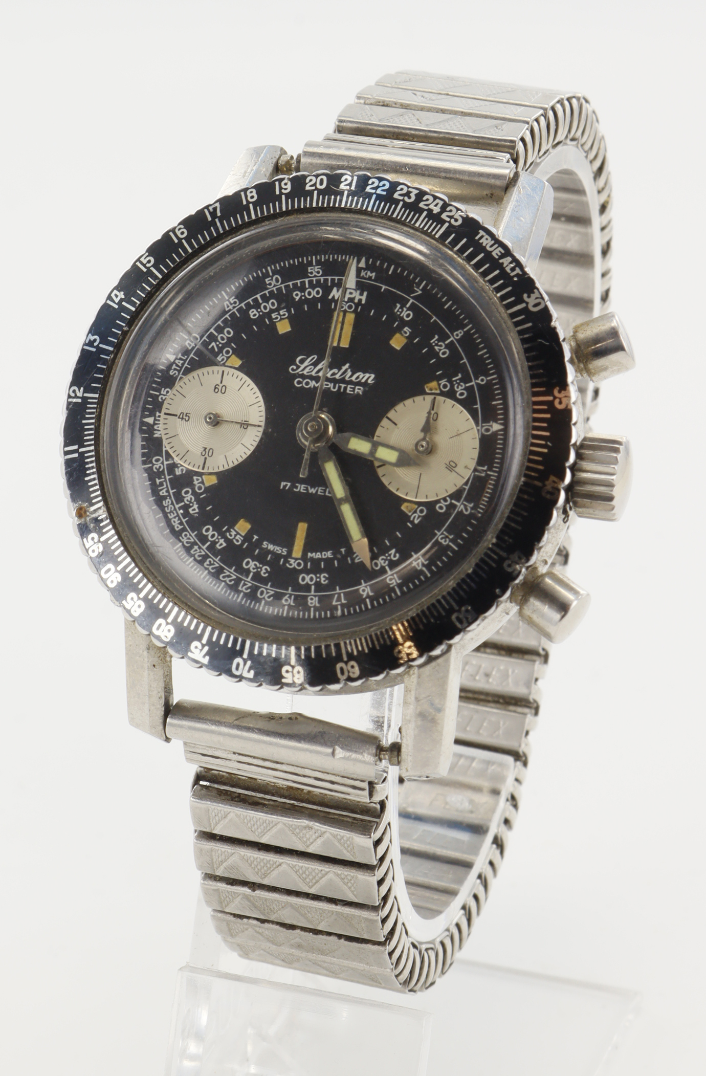 Selectron Computer stainless steel cased gents manual wind chronogaph ...