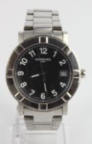 Raymond Weil W1 stainless steel cased quartz gents wristwatch, ref. 6130. The black dial with Arabic