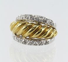 White and yellow gold (tests 18ct) contemporary diamond dress ring, thirty seven pave set diamonds
