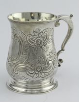 George II silver one pint mug, has later embossing and chasing, hallmarked for Thomas Whipham London