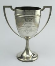 Silver trophy cup with twin handles, hallmarked 'J.D&S, Sheffield 1912' (James Dixon & Sons Ltd),