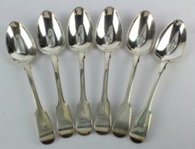 Set of six silver dessert spoons, hallmarked 'HLHL, London 1851' (H J Lias & Son), length 17cm