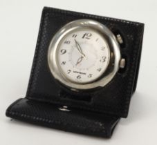 Montblanc travel alarm case, contained in original leather casing, dial diameter 31mm approx.