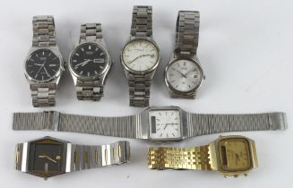 Seiko, seven quartz gents wristwatches. All on stainless steel bracelets and untested