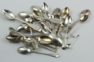 Spoons. A group of approximately twenty-eight hallmarked silver teaspoons and condiment spoons,
