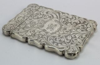 Victorian silver card case, engraved with scrolling foliate decoration, monogram to cartouche,