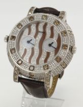 Gents white metal cased Jahan Club quartz wristwatch. The factory diamond pavé set dial with two