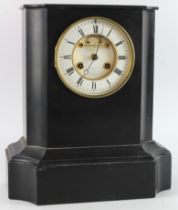 French slate mantel clock, by A.B. Savory & Sons, white enamel dial, makers name to dial and