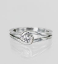 White gold (tests 18ct) contemporary diamond solitaire ring, set with one round brilliant cut