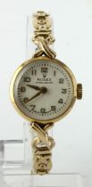 Ladies 9ct Rolex Precision wristwatch, hallmarked London 1958. The white dial with gilt arabic