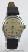 Gents stainless steel cased 1946 Longines manual wind gents wristwatch. The cream dial with Arabic