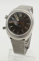 Omega Chronostop Geneve drivers stainless steel cased manual wind gents wristwatch, 1969. The grey