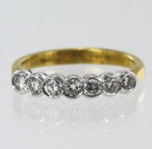 18ct yellow gold diamond halo eternity ring, seven round brilliant cut diamonds, TDW approx. 0.49ct,