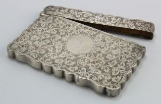Victorian silver card case, engraved with scrolling foliate decoration (cartouche blank), hallmarked
