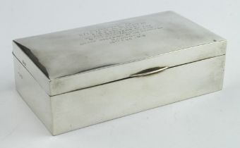 Suffolk Volunteers WW1 period silver cigarette box, hallmarked Birm 1917 (marks a bit rubbed).