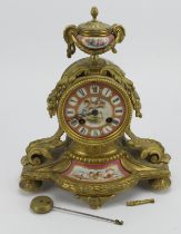 French ormolu mantel clock, enamel dial decorated with cherubs, Roman numerals to dial, movement