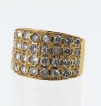 Yellow gold (tests 18ct) diamond dress ring, four rows of round brilliant cuts, TDW approx. 0.