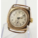 Rolex 9ct cased manual wind wristwatch, circa 1930s. The silvered dial with Arabic numerals, black