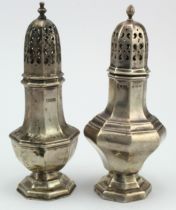 Two silver sugar sifters, tallest 16cm approx., total weight 7.4oz. approx.