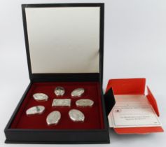 Franklin Mint, The Guards Regiments, a set of eight sterling silver boxes. Seven being oval shaped