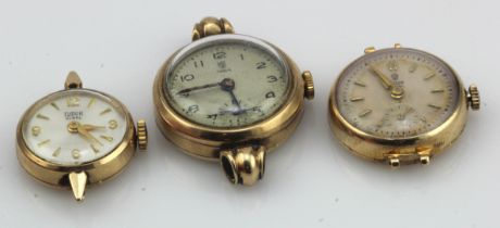 Tudor, three ladies 9ct cased manual wind wristwatches, two signed 'Tudor Royal', one 'Tudor'. The