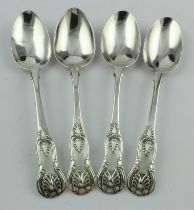 Four Victorian silver single- struck King's pattern dessert spoons, mixed makers, one hallmarked for