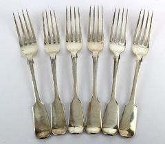 Set of six silver dinner forks, hallmarked 'HLHL, London 1850 / 1851' (H J Lias & Son), length