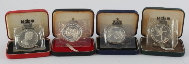 British Commonwealth Silver Proof Crowns (4) for QEII & Philip's Wedding Anniversary 1972: