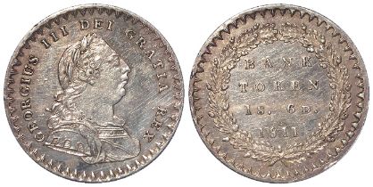 Eighteen pence bank token, 1811. Cleaned GVF.